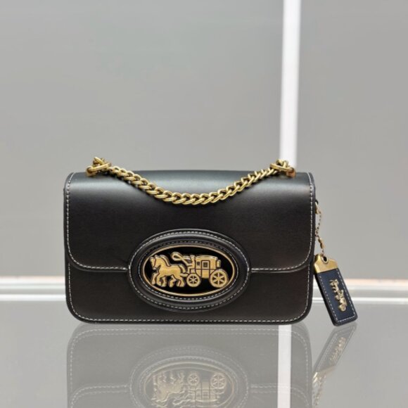 COACH HERO Horse and Carriage Print Shoulder Bag Black CAS83 Outlet NEW - Picture 4 of 6